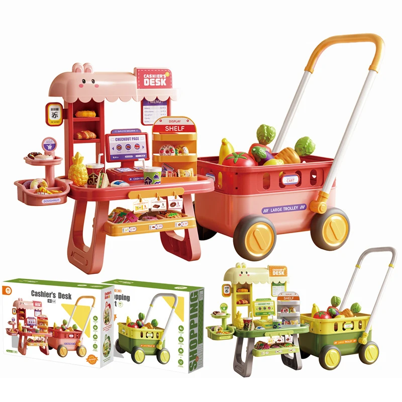 Carro de compras de frutas de supermercado de simulación, juego de casa de juegos con comida, carrito para niños, juego de juguetes educativos para niños, regalos para chico