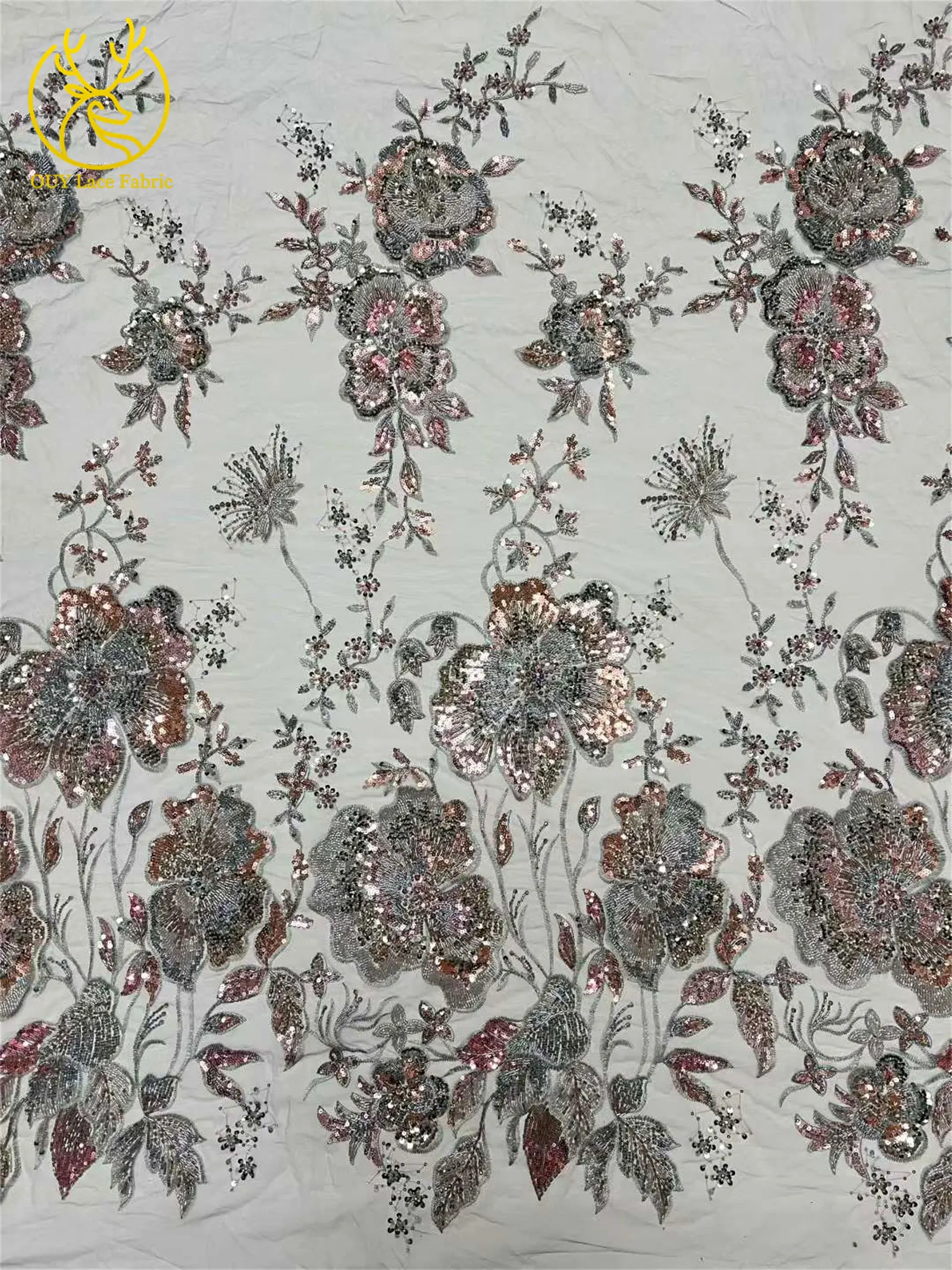 Afrikanischer schwerer Perlen-Spitzenstoff, 5 Yards, luxuriöse französische Pailletten-Spitze, Nigeria-Stickerei, Tüllspitze für Hochzeitskleider – Detail 20