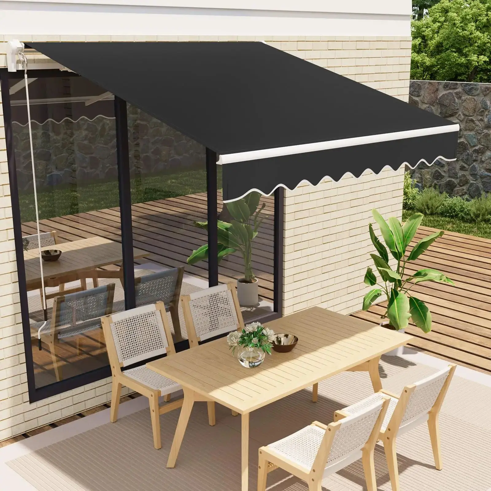 Handmatig intrekbaar terraszonnescherm, aluminium frame, waterdicht, UV-werend zonnescherm voor terras, tuin, balkon, buiten eethoek