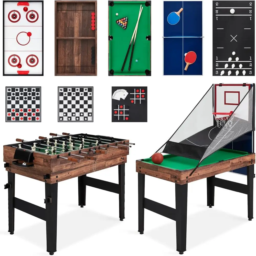 

in-1 Combo Game Table Set for Home, Game Room, Friends & Family w/ Ping Pong, Foosball, Basketball, Air Hockey, Archery, Chess,
