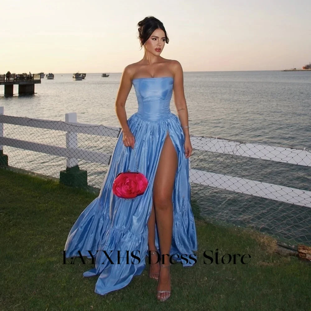 

LAYXHS Простые вечерние платья без бретелек Женские плиссированные платья трапециевидной формы с боковым разрезом Вечерние платья для выпускного вечера по индивидуальному заказу فساتين 미 مس