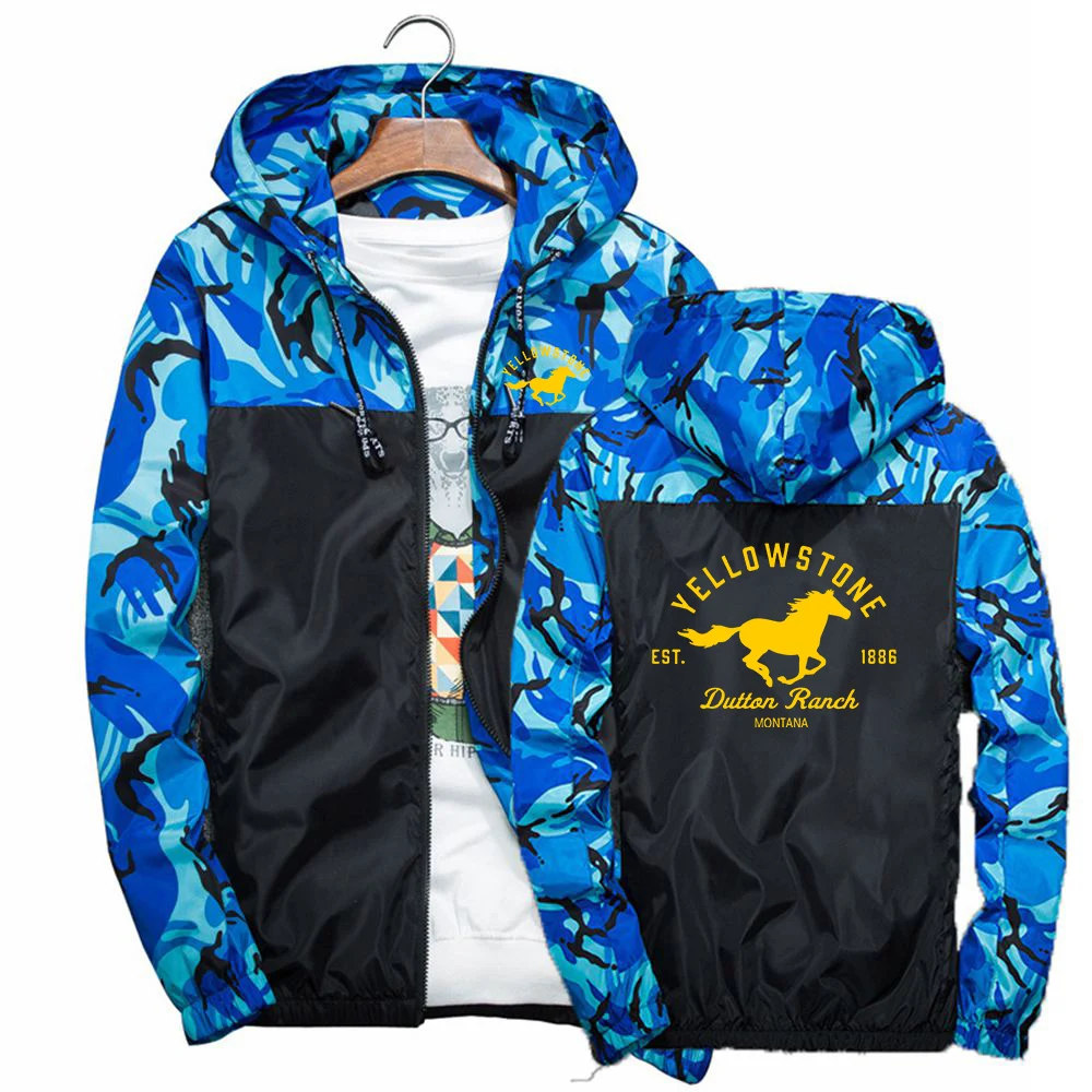 

Movie Yellowstone Dutton Ranch Printing Jackets Zipper Waterproof Jacket Sportswear Casual Hoodie Coat Climbing Mens Windbreaker