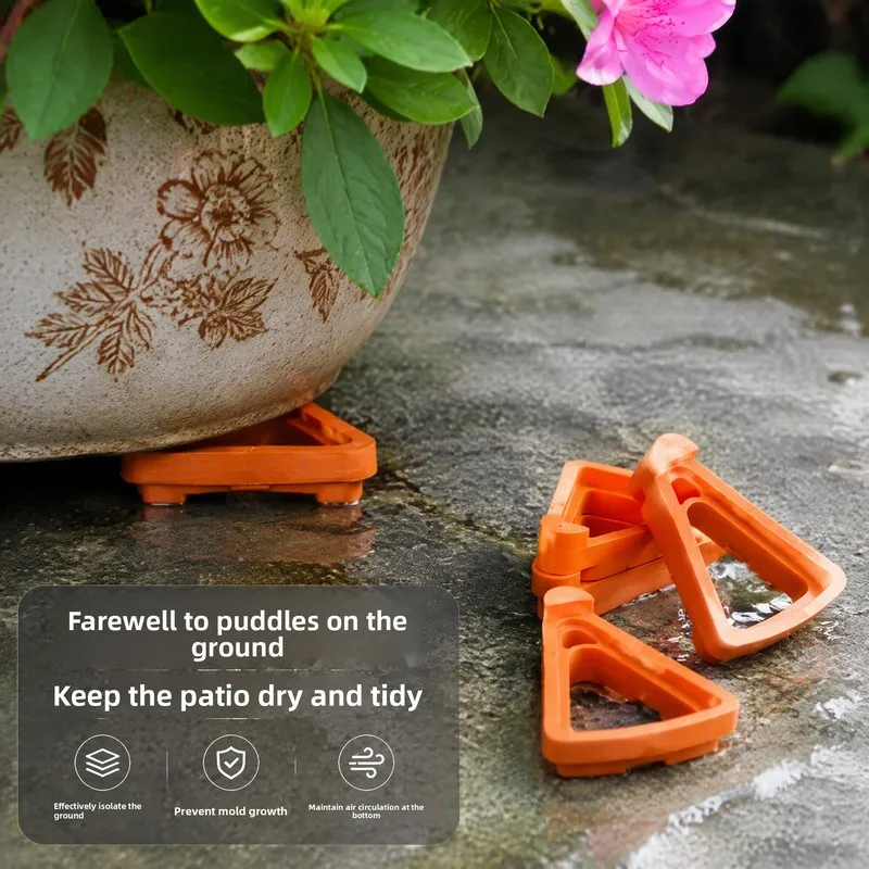 6 Pack Plant Pot Saucer Raised Feet Elevated Flower Pot Tray Triangular Non Slip Drainage Base For Indoor Outdoor Garden Patio
