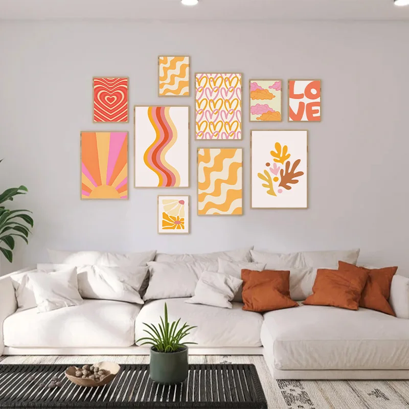 ภาพโปสเตอร์แนวเปรี้ยวจี๊ดที่ทันสมัยสีส้มสำหรับห้องแนวทันสมัยเหมาะสำหรับเป็นของขวัญ hiasan kamar ศิลปะบนผนัง