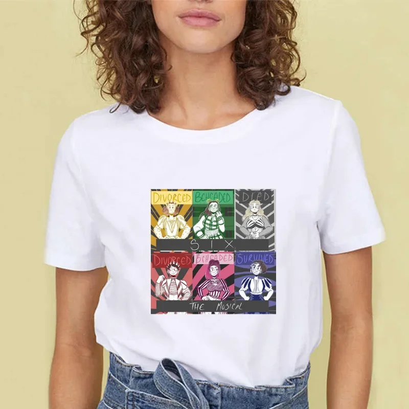 SIX The Musical Queens Letter Hip Hop Print T Shirt Casual O-neck T Shirt for Women Short Sleeve Fashion Female Top