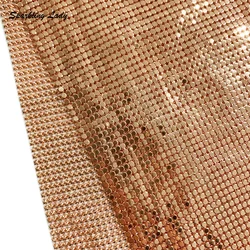 Luxury Copper Sequin Mesh Fabric Shiny 3MM Rose Gold Metallic Cloth For Chain Mail Bags Clothing Sewing Party Evening Dress Idea
