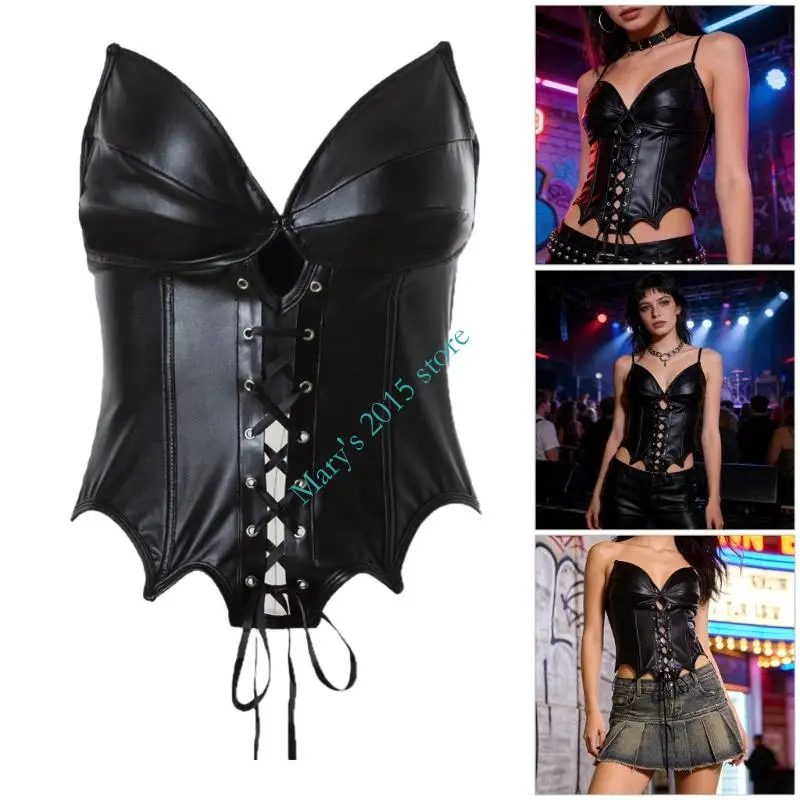 

Women Gothic Steampunk Corset Cincher Detailing Breathable PU Waist Trainer For Victorian Retro Costume Parties