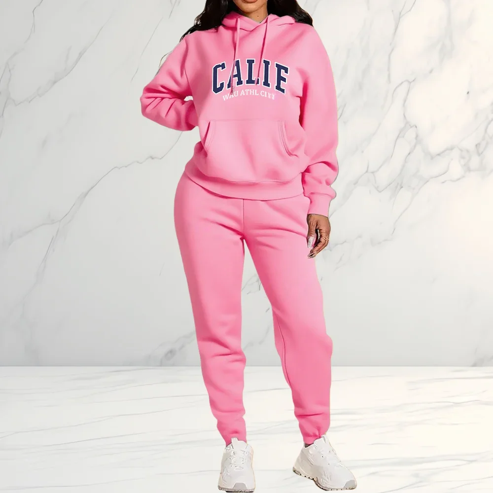 Women's Sets Hoodies Pants 2 Piece Outfits Aesthetic Sportswear Sweatsuit Graphic Letter Print Plus Size Pink Tracksuit Pant Set