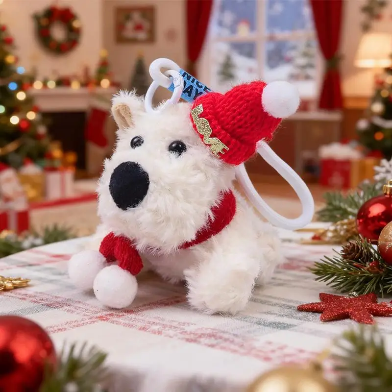 1PCS Sitting Western Highlands Puppy Toy Long Plush Cute White Dog Pendant Little Pet Animals Dolls Children Christmas Gift