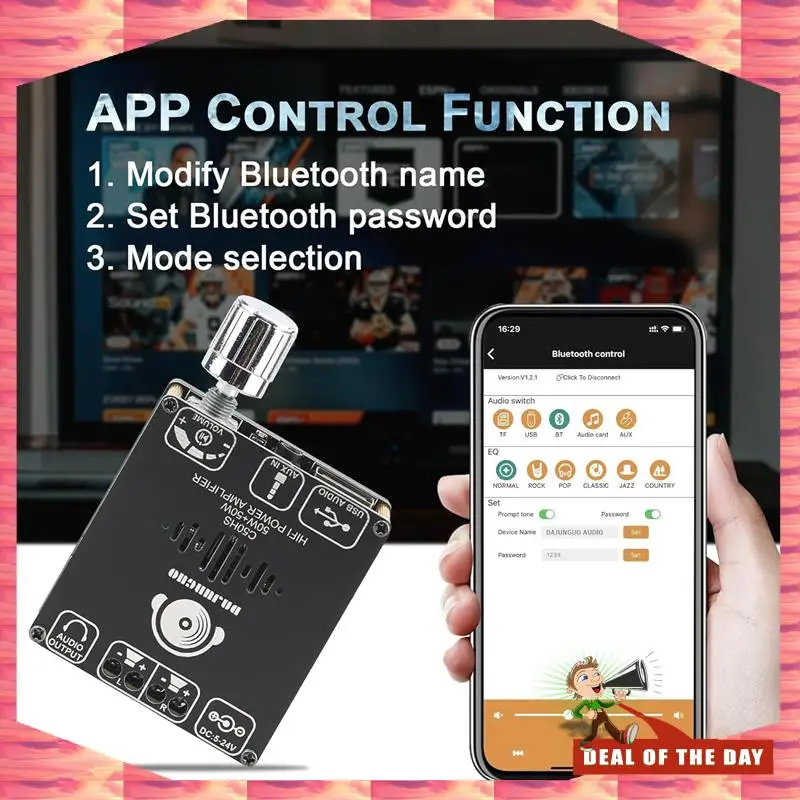 تسليم 24 ساعة DAJUNGUO C50HS بلوتوث مكبر للصوت مجلس مجموعة كيت 50 واط + 50 واط TPA3116D2 Hifi رقاقة 12-24 فولت الصوت الرقمي مكبر كهربائي