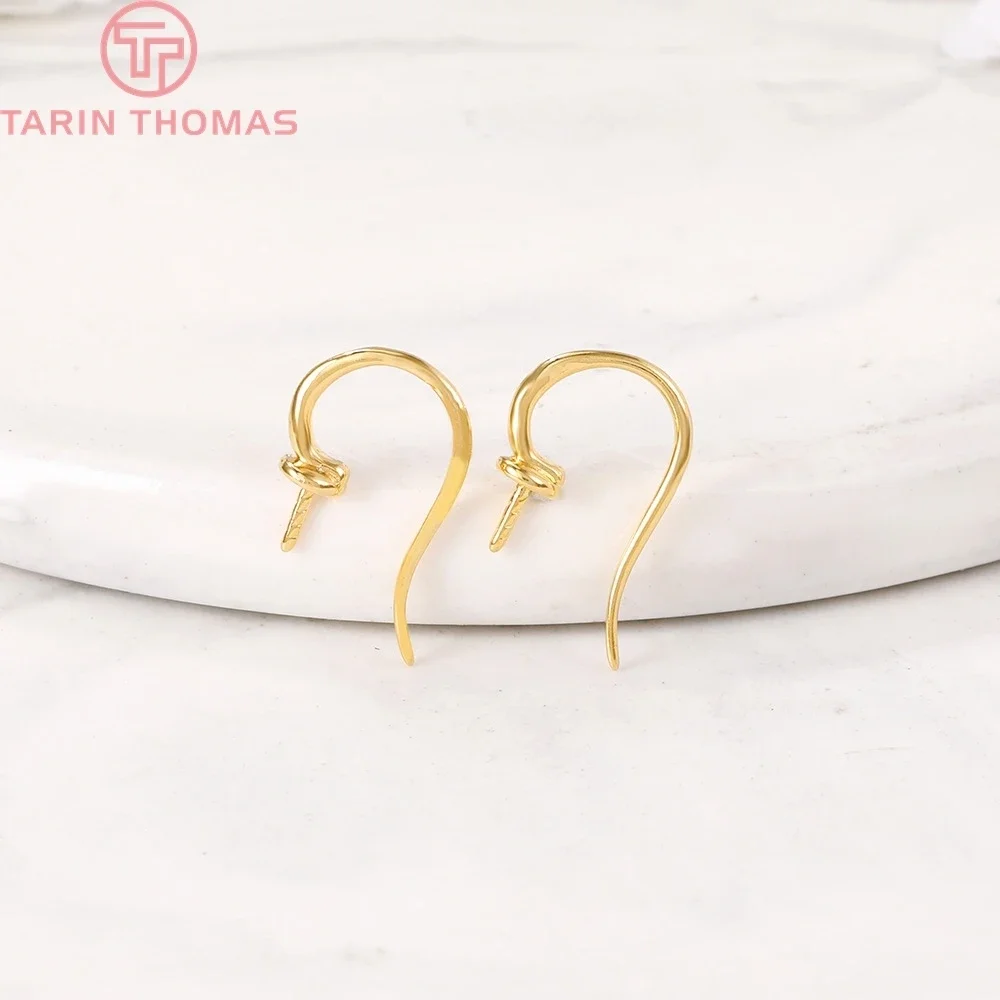 

(2089)6PCS 9x15.5MM 24K Gold Color Brass Earrings Hooks with Half Pins High Quality Diy Jewelry Findings Accessories