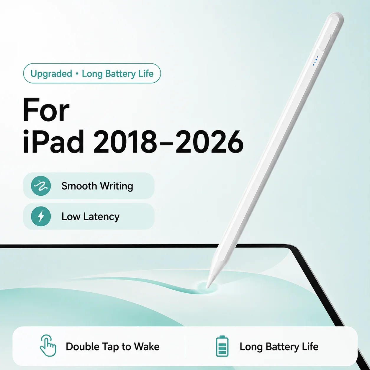 Capacitive Stylus Pencil for iPad 2018-2026, Fast Charging Magnetic Pen with Battery Display, No Lag for iPad Pro Air Mini