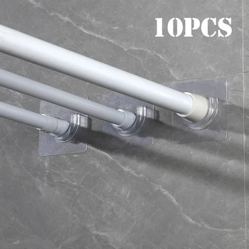2-10 stuks Ponsvrije telescopische stangbeugel Zelfklevende douchegordijnstanghouder Geen boren Douchestangspanningshouder Sterke haak