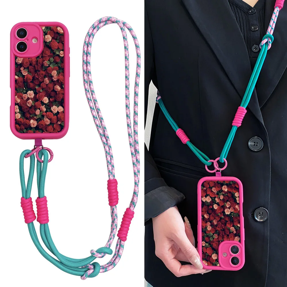 Ypm5Wrist Chain Crossbody Lanyard Phone Case Untuk Xiaomi 13T 14T 12T 11T Pro 15 14 13 12 11 Lite Ultra Flower Necklace Strap Cover
