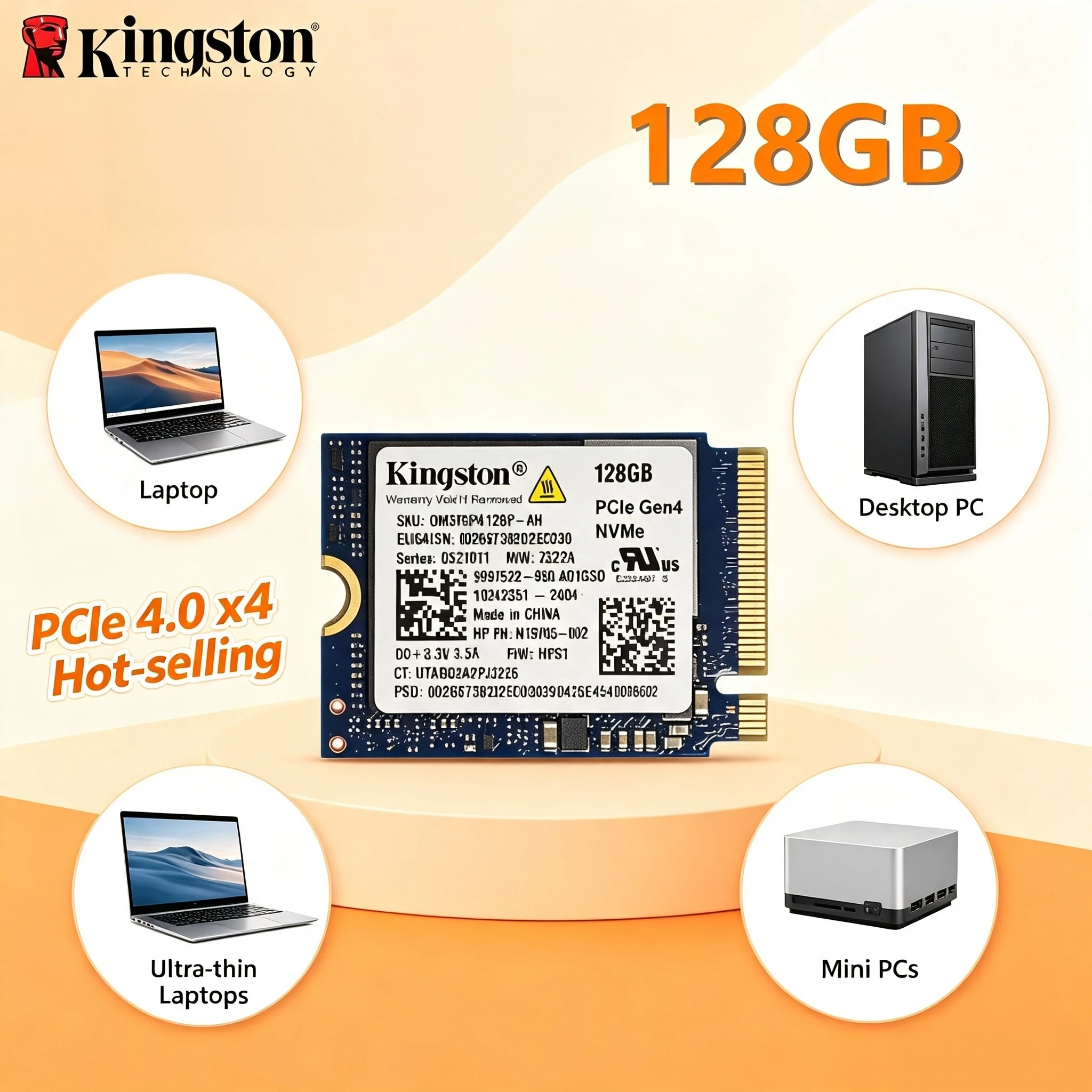 新しいkingston-nvme-pcie-40-m2-2230-128gb-oem内蔵ssdソリッドステートドライブ、steam-deck、ノートパソコン、pc-proのアップグレードに最適な高速仕様