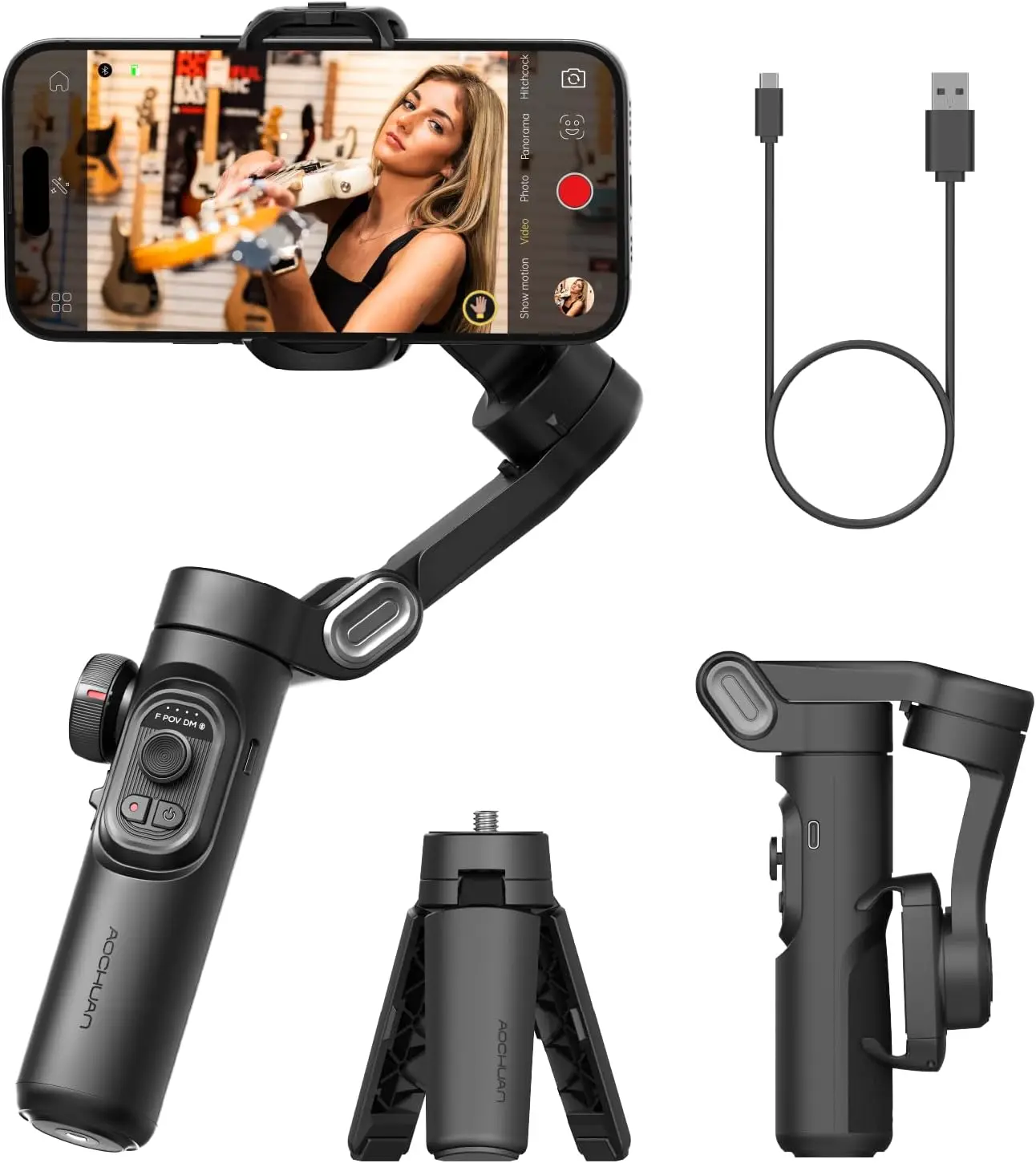 Handheld Gimbal Stabilizer, Intelligent AI Facial Tracking, 3-Axis Cellphone Video Record, PTZ Phone, TikTok, Travel Records, Fo