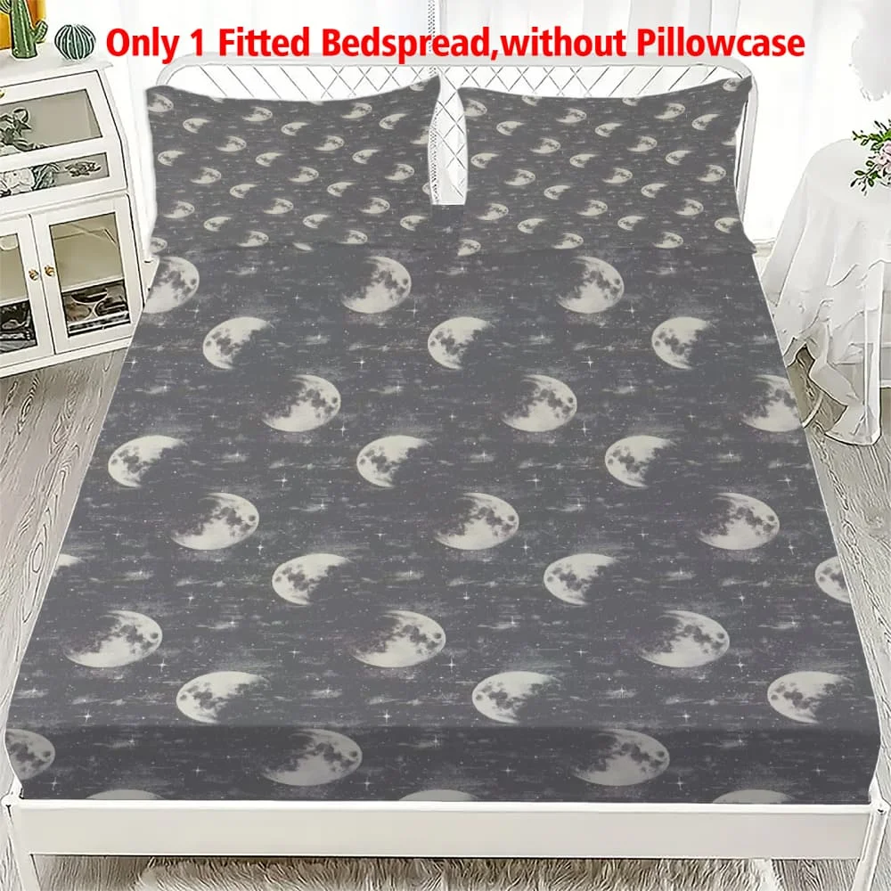 1 Stück Mystischer Vollmond Dunkle Galaxie Bedrucktes Spannbettlaken mit Tiefen Taschen Elastischer Matratzenbezug Einzel Doppel Queen King Schlafzimmer Deko