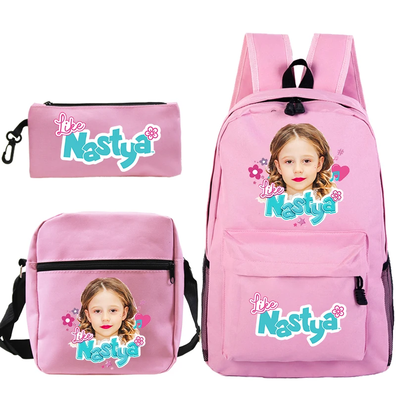 3pcs Set Like Nastya Printed Backpacks for Primary School Girls School Bags Cute Girl Pattern Bookbag Kids Pink Casual Bagpack