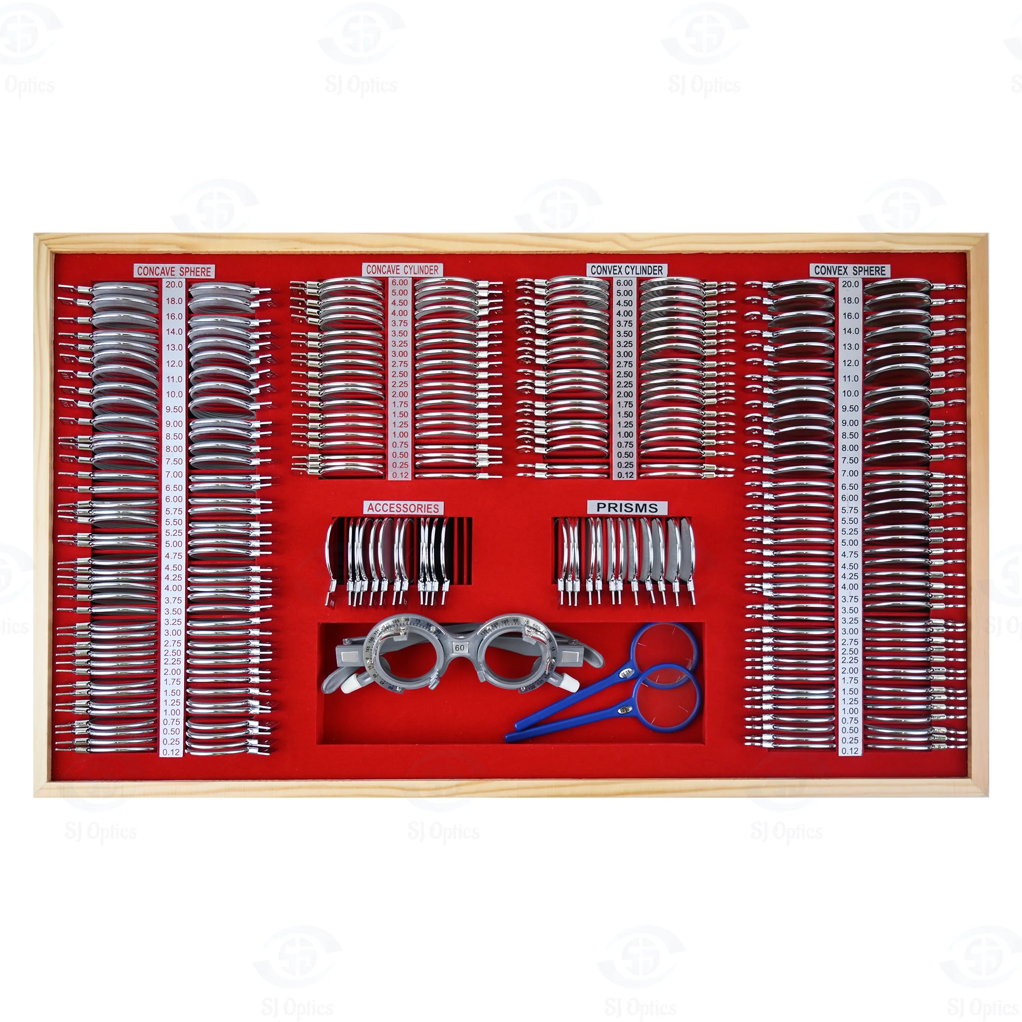 

SJ Optics Portable Optometry Equipment Trial Lens Set Optical Instruments With 266 Glasses and Red Velvet Set of Trial Lenses