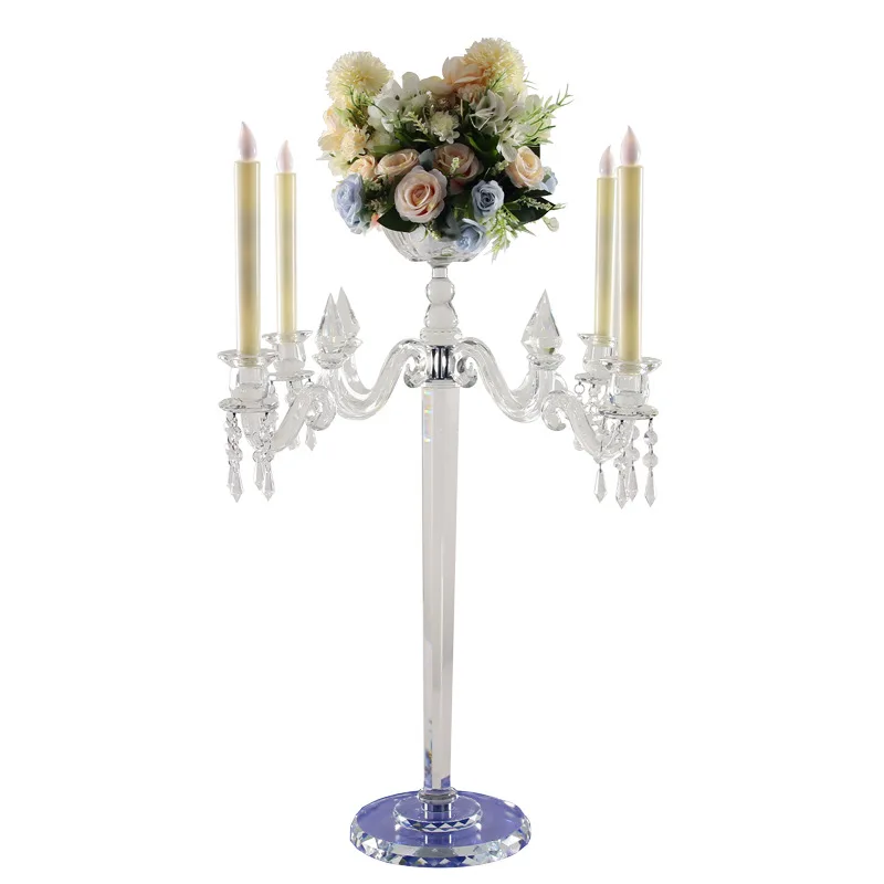 

5-Head Candlestick Crystal Candlestick Flower Stand Hotel Wedding Event, Table
