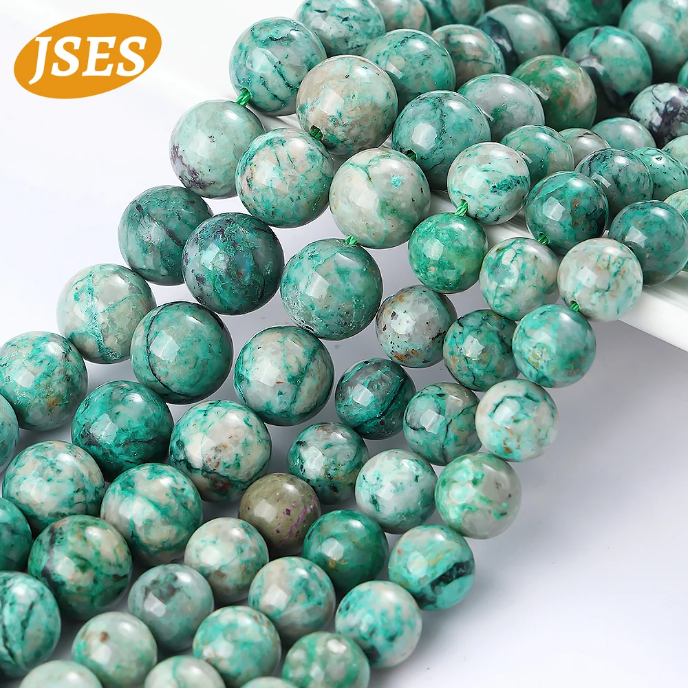 

JSES Natural Green Chrysocolla 8/10mm Loose Gemstone Beads for Jewelry Making Bracelet Wholesale Crystal Beads DIY Accessories