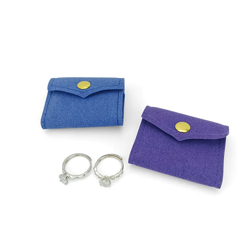 Solid Color Velvet Jewelry Bag with Buckle Travel Portable Necklace Ring Bag Foldable Jewelry Roll Case for Women Girls Pouches