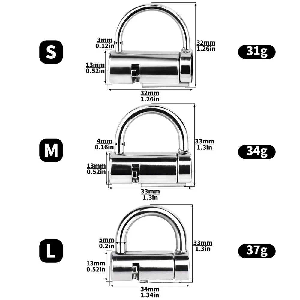 3/4/5MM Stainless Steel D- Ring PA Lock Male Female Chastity Devices Glans Vaginal Puncture Lock Adult Game Sex Toys