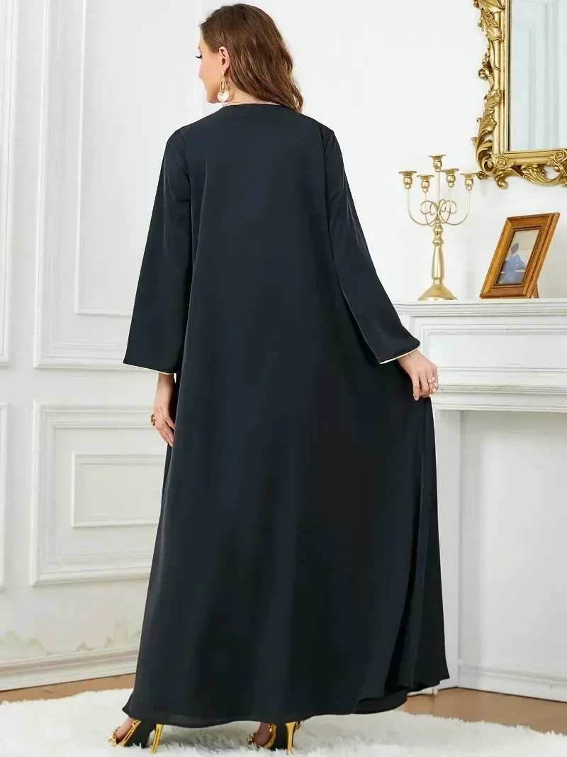 Korálkový abaya 2se kusu pro ženy vyšívané večírek islámské dlouhé šaty ramadánu muslimové dubaj soumrak šaty marocké kaftan černá