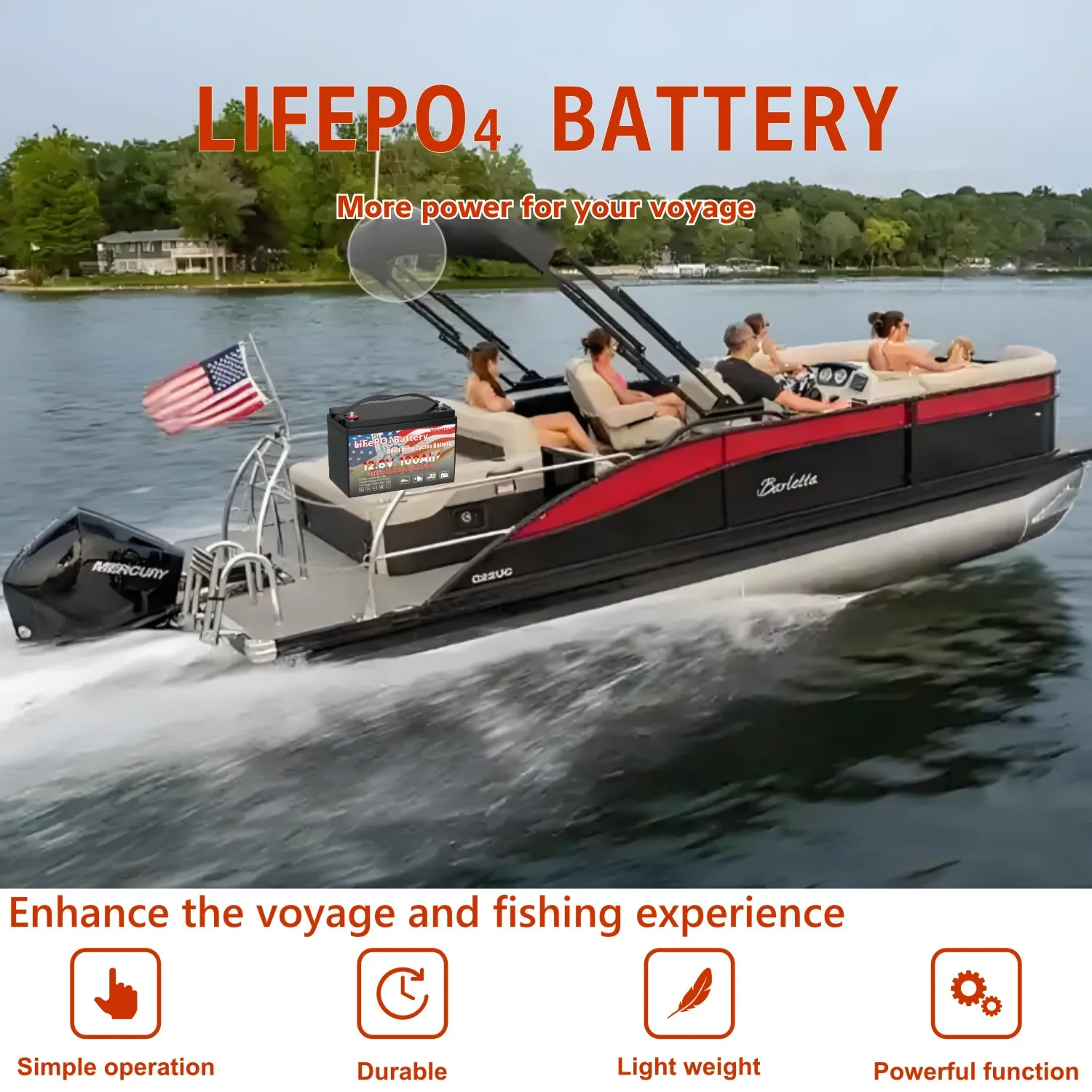 VEMDIA 12V 100Ah LiFePO4-Batterie für RV Solar Marine Trolling Motor Backup Power