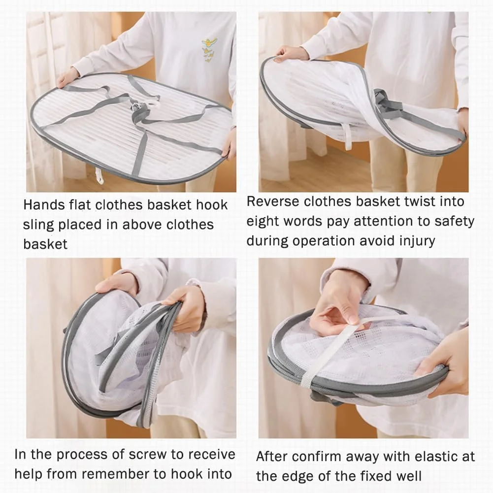 3-Layer Foldable Home Clothes Drying Net Hanging with Zipper Mesh Percheros Windproof Fish Drying Net Insect Proof