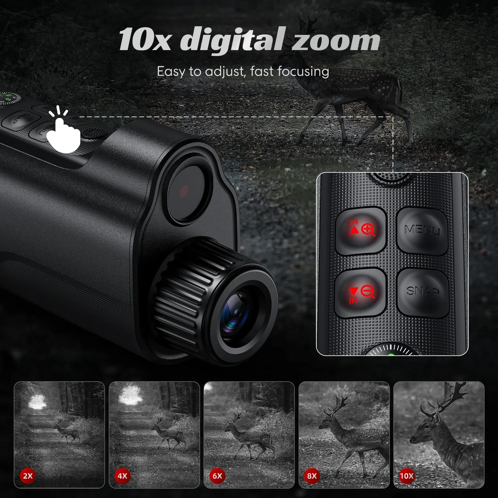 1080P HD جهاز للرؤية الليلية أحادي العين كاميرا تعمل بالأشعة تحت الحمراء 10X التكبير الرقمي تلسكوب الصيد للبحث في الهواء الطلق 800 متر الظلام الكامل