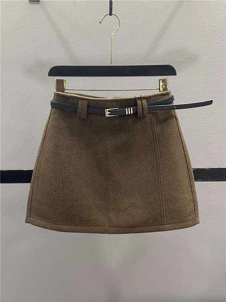 High Waist A-Line  Skirt Women's Woolen Anti-Light Walking Skirt Casual Style with Inner  Zipper Design Standard Fit