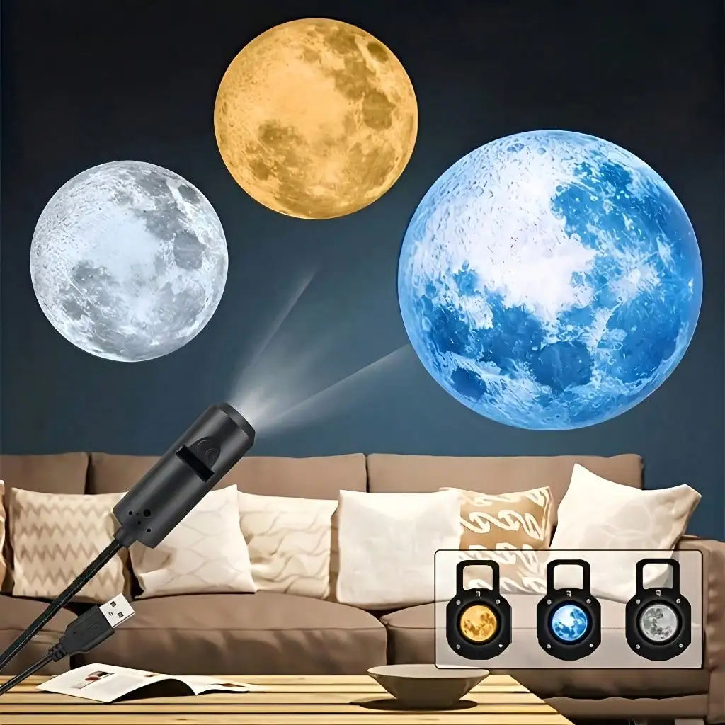 

USB 360° Rotating Star Lamp, 3-Color Moon Film, Ceiling/Proposal-Wedding/Prop, Halloween/Xmas Gift for 13 Holidays. 3 Colors.