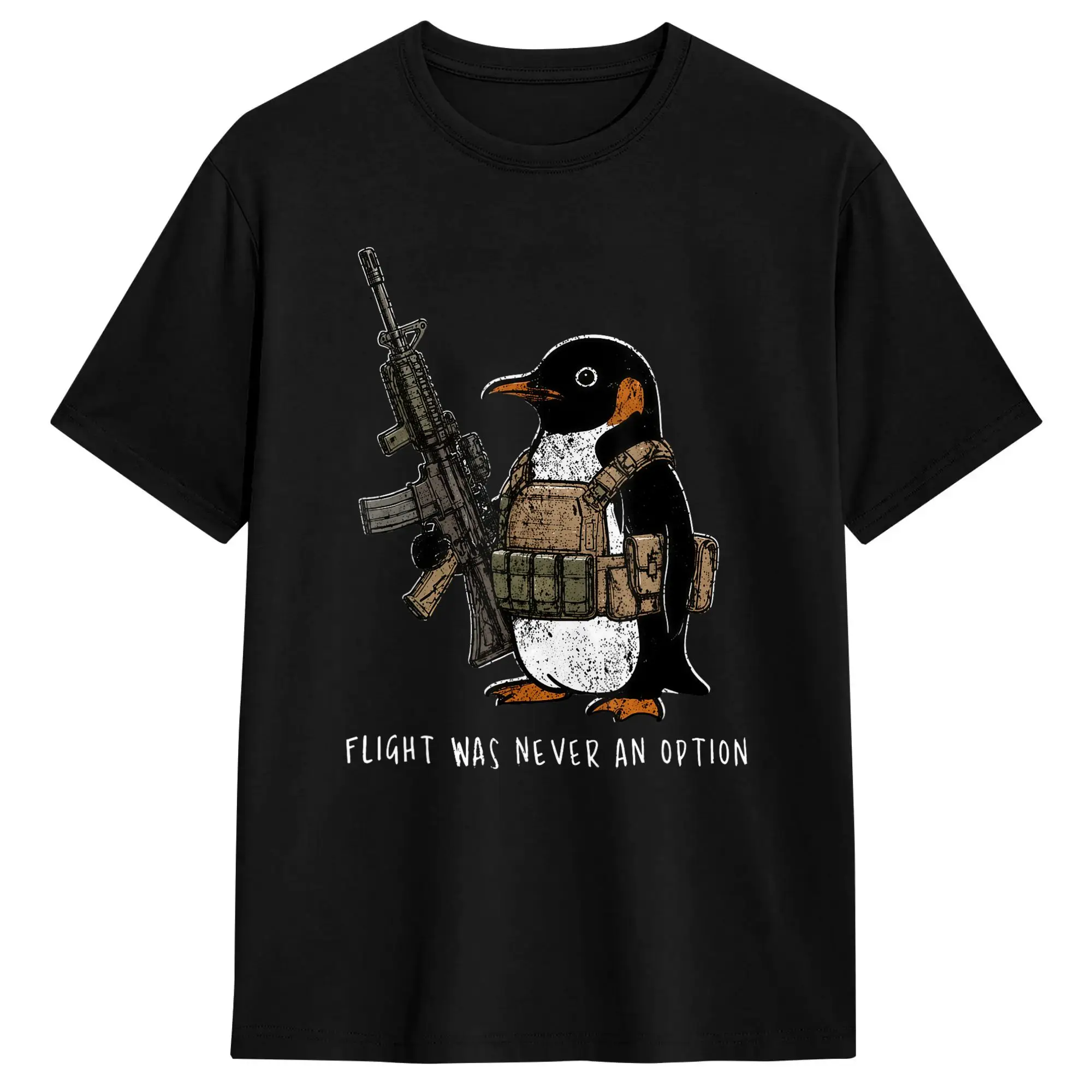 Crazy Flight was Never an Option Tactical Penguin Funny Bird Meme T-Shirt for Men O Neck Cotton T Shirts  Short Sleeve Tee Shirt