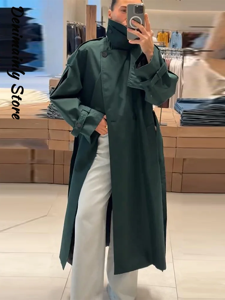 

Элегантный пояс, короткие плащи, женские двубортные однотонные куртки с воротником-стойкой и длинными рукавами, осень 2024, офисная женская верхняя одежда, новинка