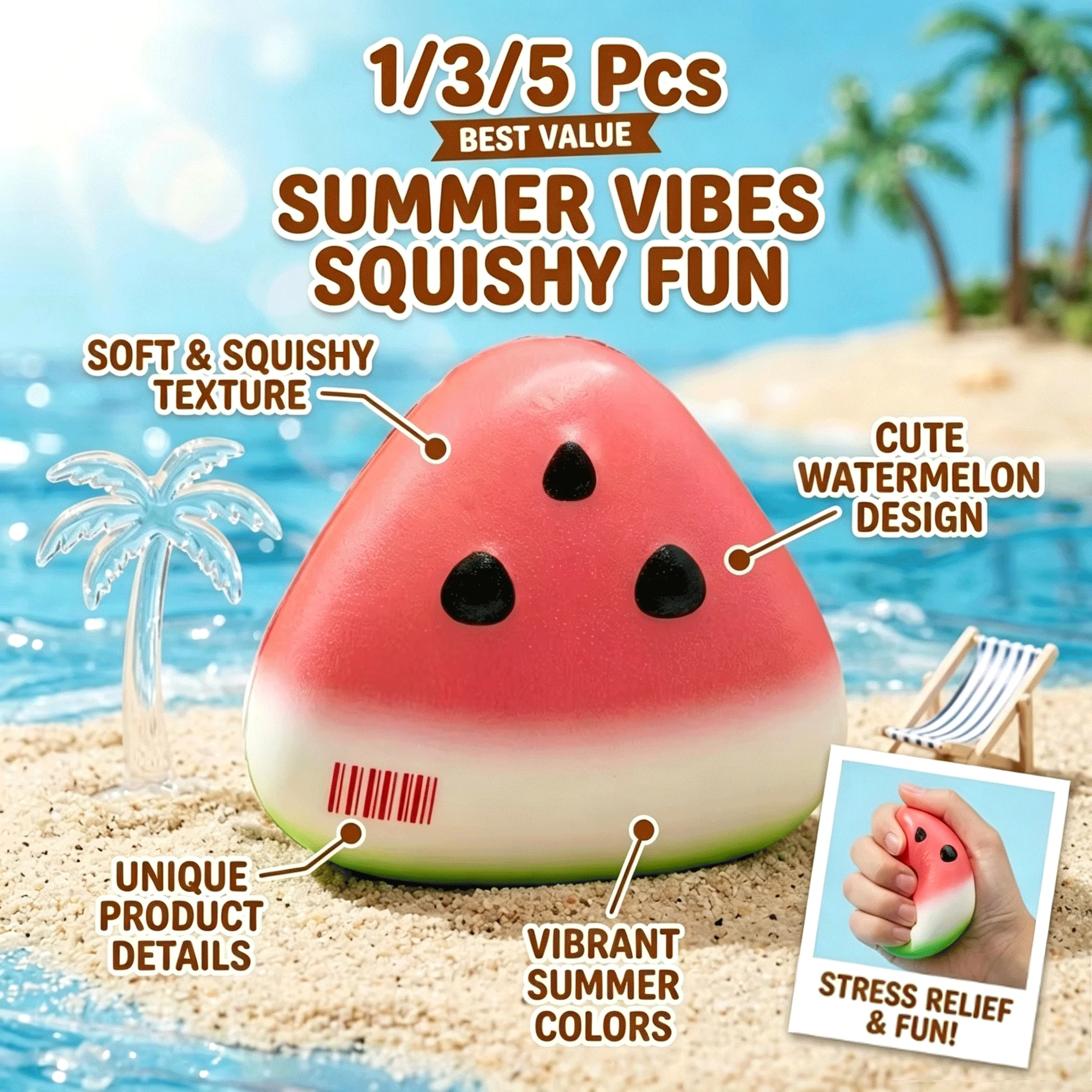 Squishy Watermelon Fidget Toy Anti-Stress Slow Rising Fruit Pinch Squeeze Stress Reliever Funny Stress Relief Gadget Gift