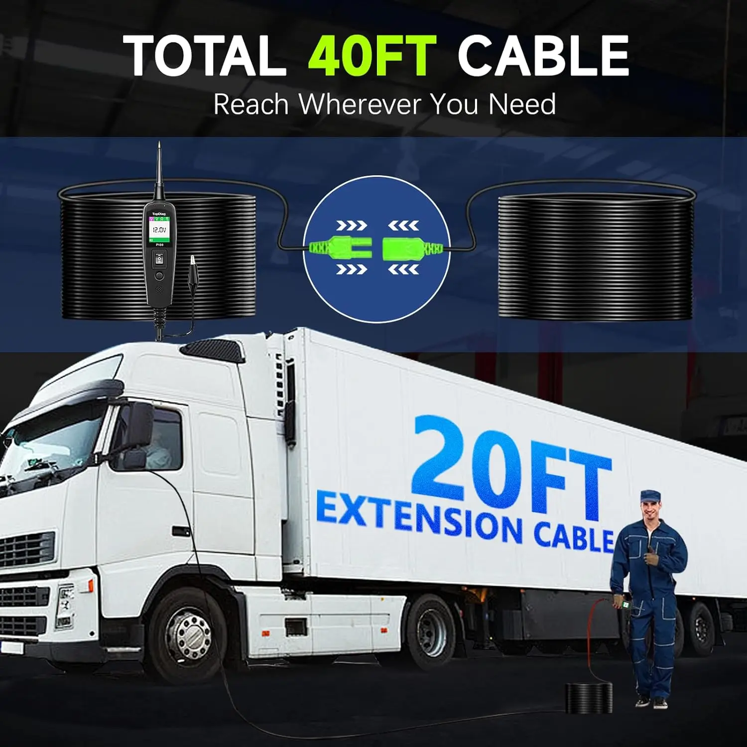 Tester per circuiti automobilistici, cavo da 40 piedi, CA CC 12 V 24 V, tester per fusibili per auto, strumento diagnostico P100