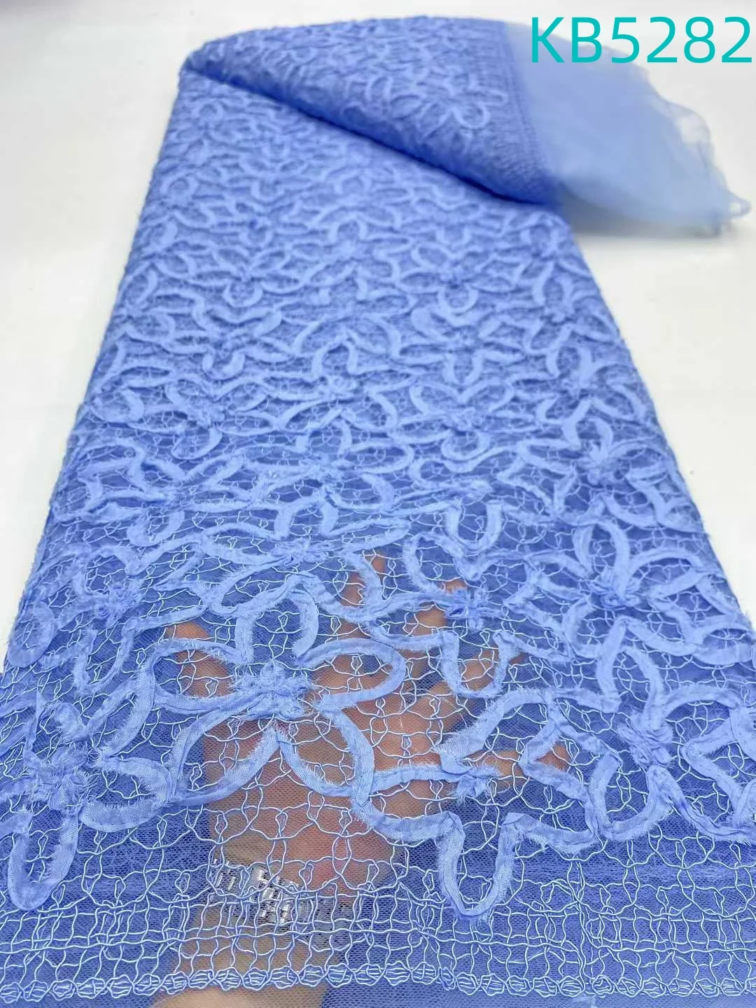 

Африканская кружевная ткань 5 ярдов Высокое качество 2025 Синяя французская сетчатая кружевная ткань Последовательность Тюлевая кружевная ткань с бисером для шитья KB5282