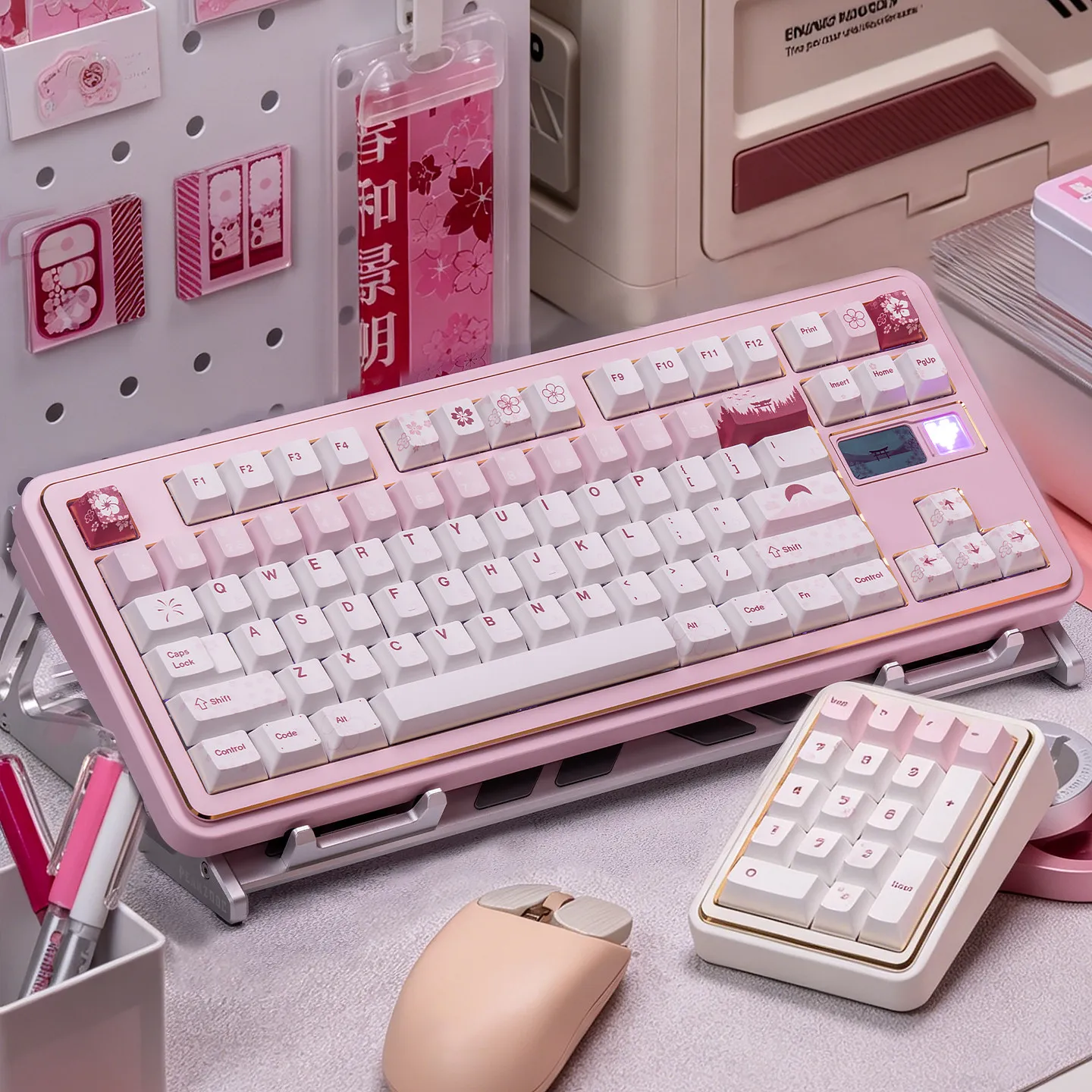 Mintcaps Spring Sakura Keycaps Cherry Profile Dye-Sub Pearlescent Metallic Paint Pink Japanese Keycap for MX Mechanical Keyboard