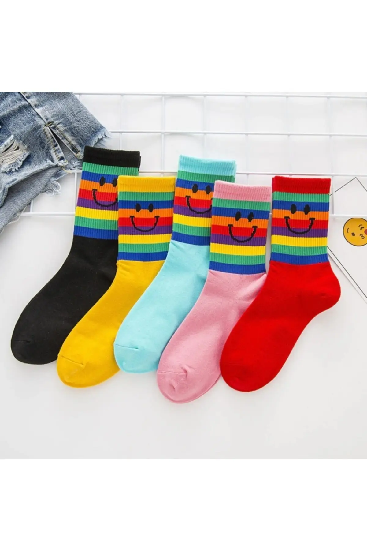 Colorful Women's Socks with Smiley Emoji. 10 Pieces, Boxed, Vivid Colors, Good Quality, Can Be Gifted, Free Shipping