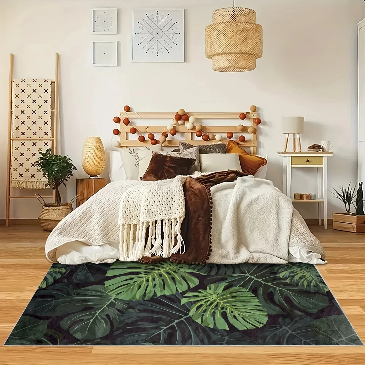 VIKAMA Schlichter Stil, tropische dunkelgrüne Blätter, Wohnzimmer-Dekoration, Teppiche, Sofatisch, großer Teppich, waschbare Bodenmatte für den Eingangsbereich