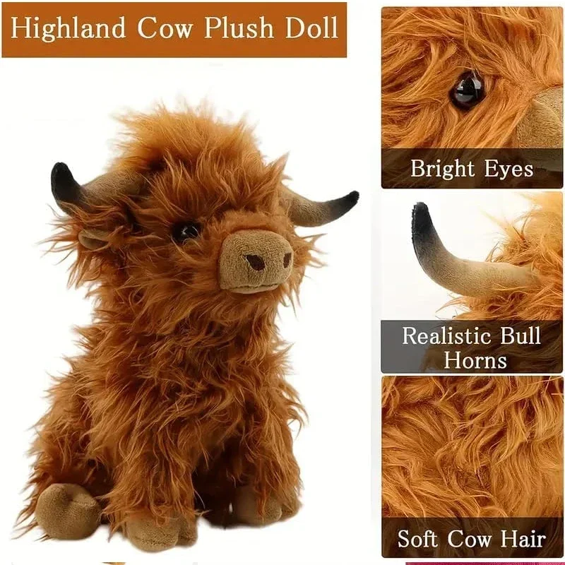 28 cm flauschige Highland Kuh Plüschtier realistische Simulation Stofftier Puppe Kawaii weiche Baby Geschenk Kinderzimmer Dekor Kindergarten Geschenk