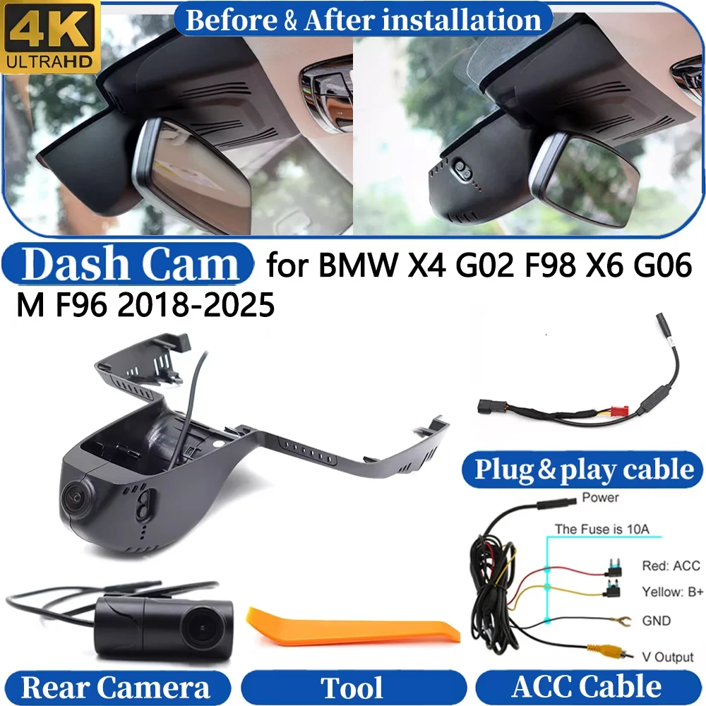 

Dash Cam for BMW X4 G02 F98 X6 G06 M F96 2018-2025 Front＆Rear 4K UHD DVR Dashboard Camera Video Drive Recorder Night Vision