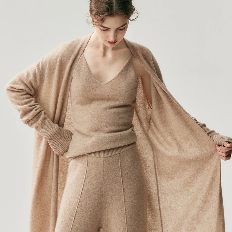 

New Women Cashmere Cardigan Long Sleeve Sweater Spring Autumn 100% Cashmere Knitwear Basic Long Style Tops