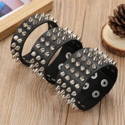 2024 Personalized Jewelry Handmade Weave Genuine Leather Bracelet Men Punk Cuff Wide Leather Rivet Bracelet Pulsera Hombre