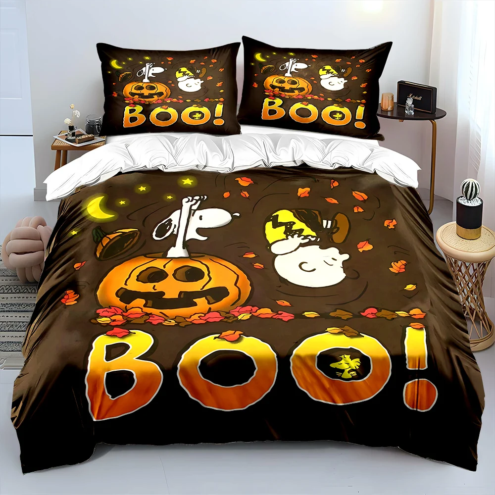 Snoopy Happy Halloween Printed Bedding Set Duvet Cover 1 Duvet Cover 2 Pillowcases Adult and Children Bedding Set Luxury