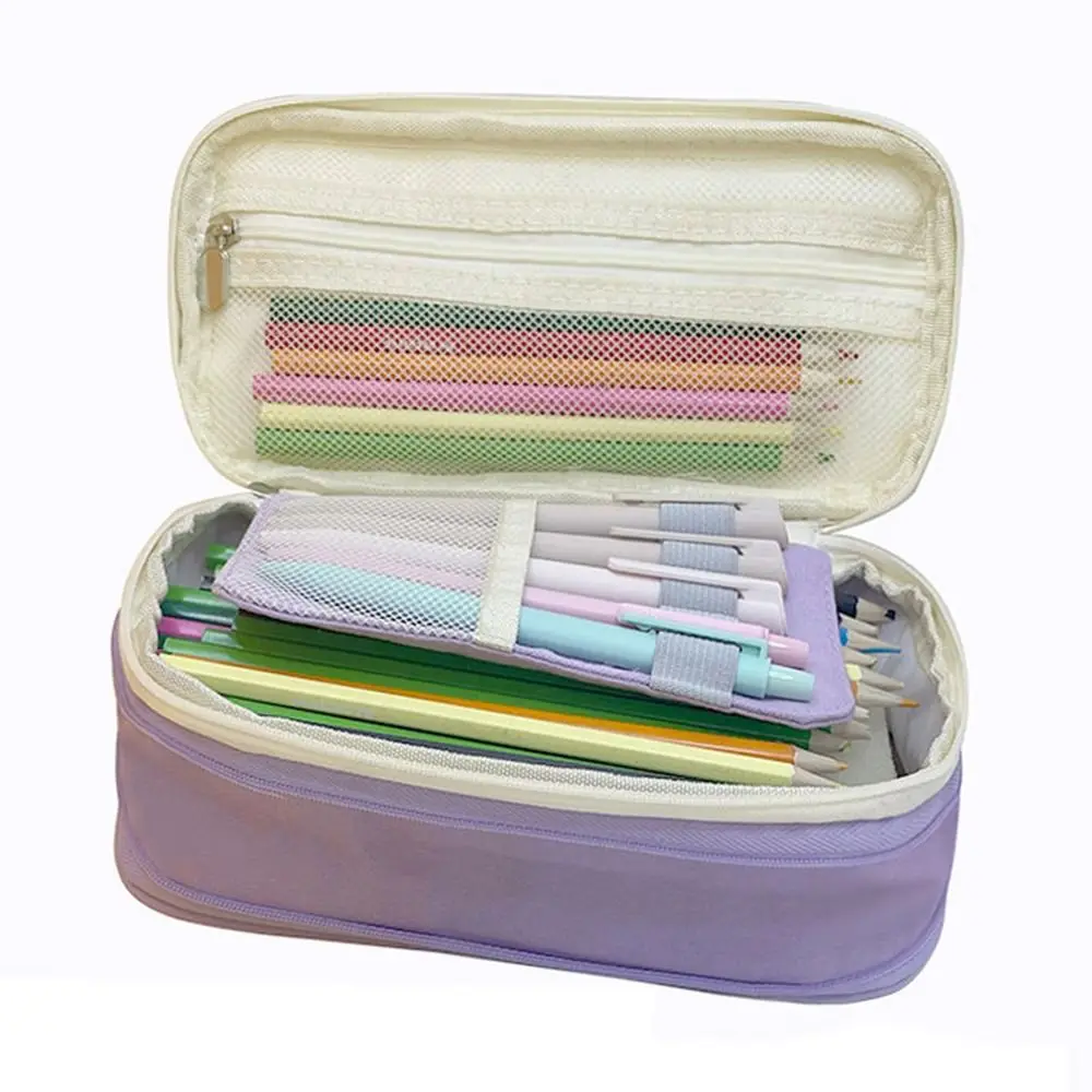 Multi-Layer Pen Storage Bag Expansion Kawaii Pen Organizer Korean Style Canvas Macaron Color Pen Case School/Office Supplies