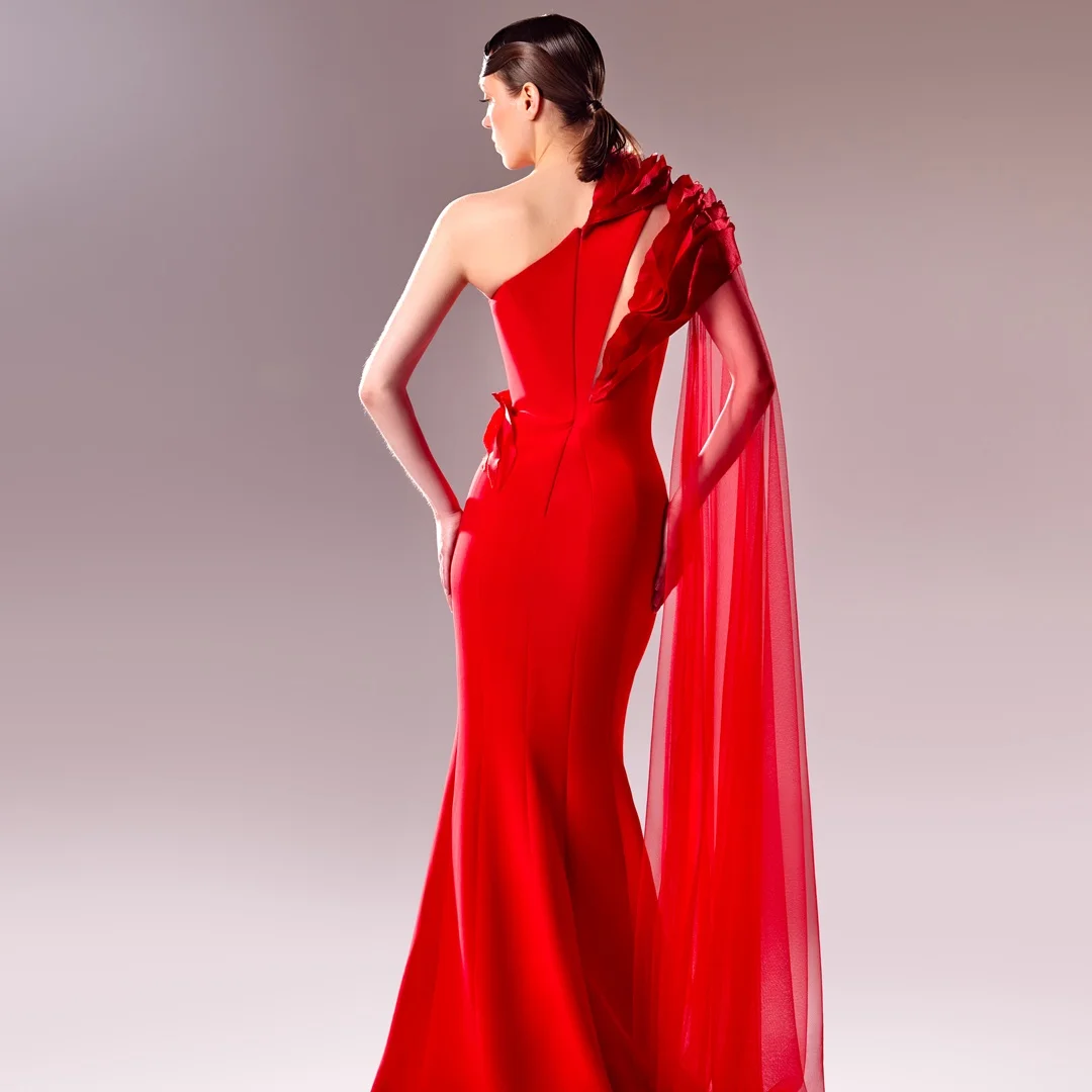 تخصيص حساسة جيرسي حورية البحر كتف واحد المتدرج فساتين السهرة قصيرة الأكمام سستة الظهر واتو قطار حفلة موسيقية الدكتور #3