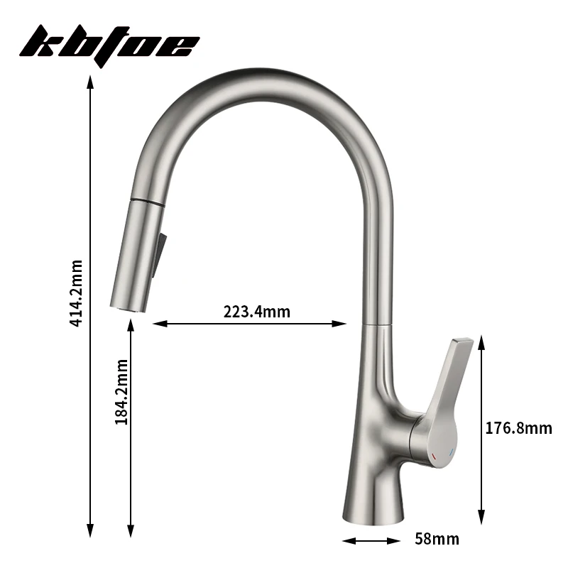 Brushed Nickel Pull Out Kitchen Faucet Deck Mounted Stream Sprayer Hot Cold Water Wash Sink Mixer Tap Brass 360 Rotation Crane