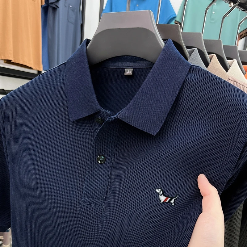 New Luxury Brand Men's Polo Shirt Lapel Dog Embroidered Short Sleeve Summer 100Cotton T-shirt Fashion Casual Breathable Menswear